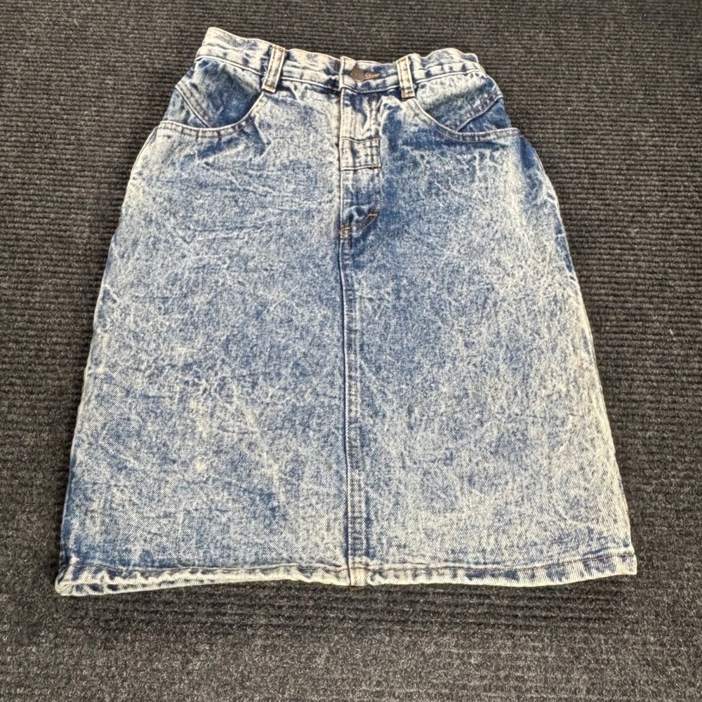 Vintage The Clothing Academy Acid Wash‎ Denim Skirt High Waist Back Zip USA Sz 7
